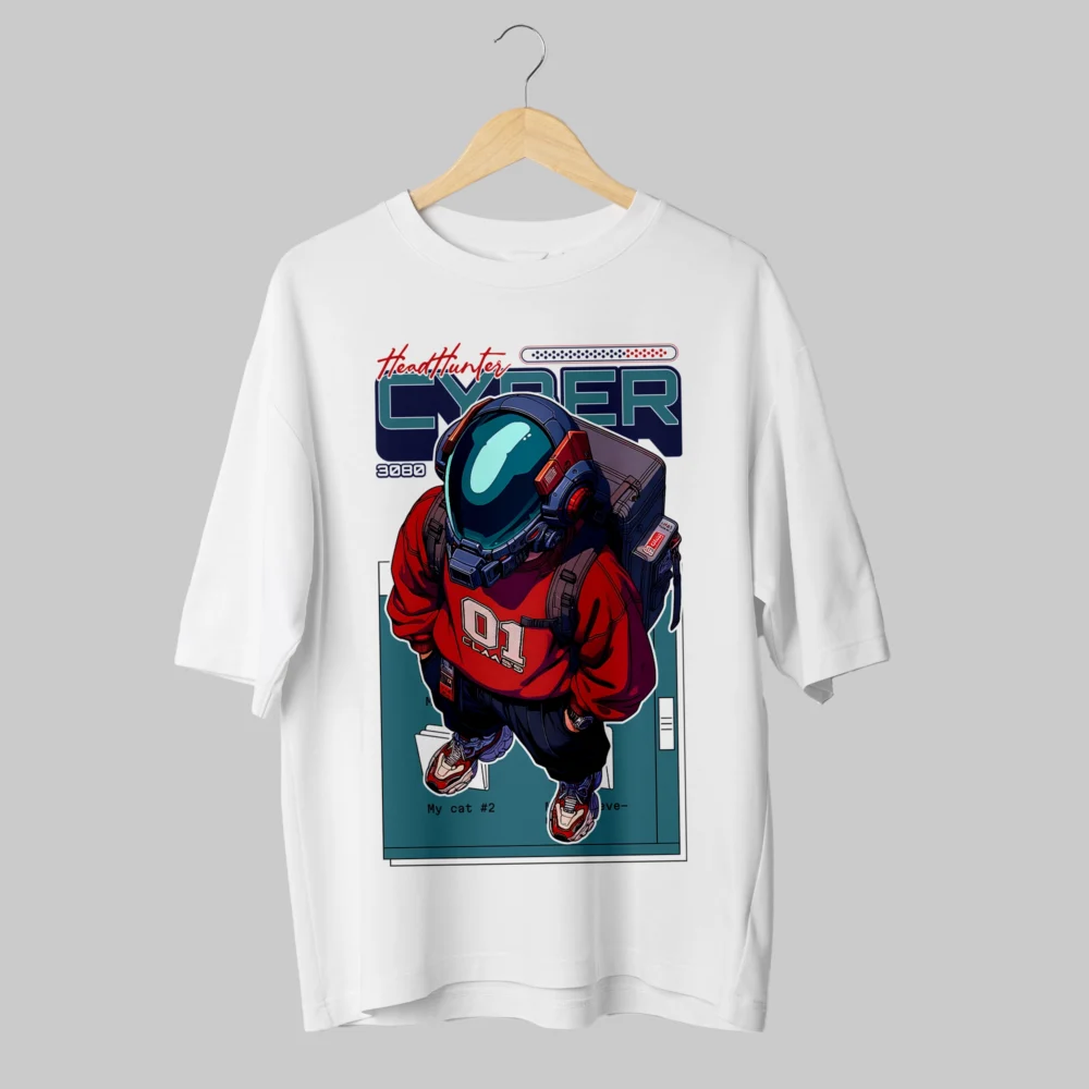 Cyber Robot Oversized T-Shirt – 240 GSM Cotton, Futuristic Design