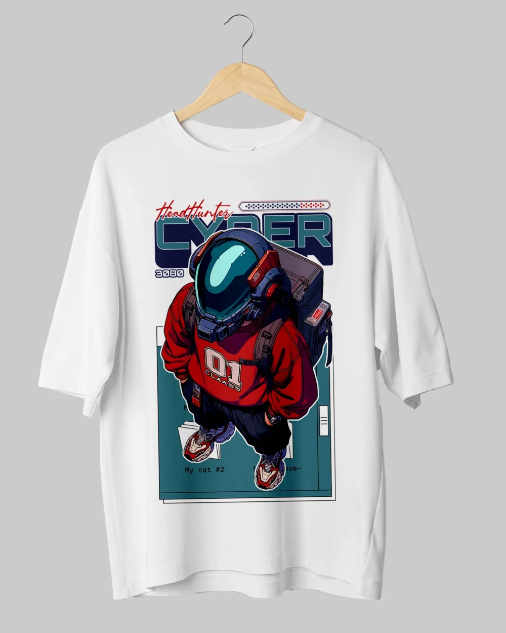 Cyber Robot Oversized T-Shirt – 240 GSM Cotton, Futuristic Design