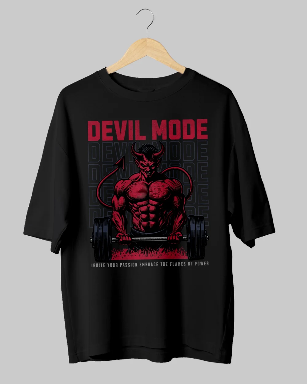 Devil Mode Gym Exercise Oversized T-Shirt – 240 GSM Cotton, Comfortable Fit for Workouts