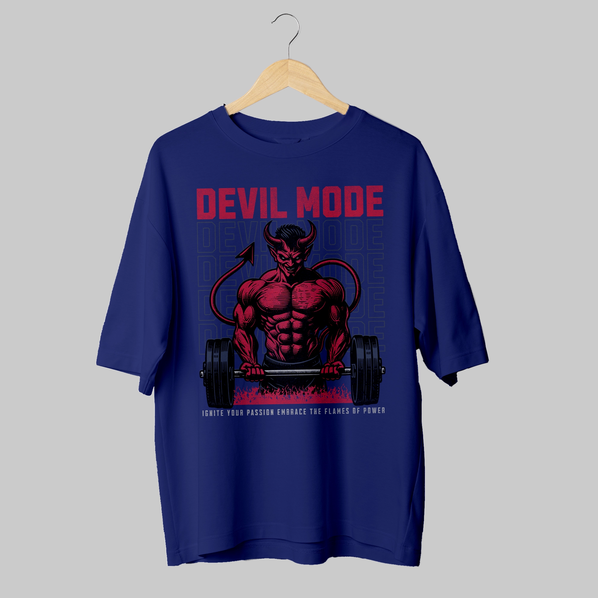 Devil Mode Gym Exercise Oversized T-Shirt – 240 GSM Cotton, Comfortable Fit for Workouts