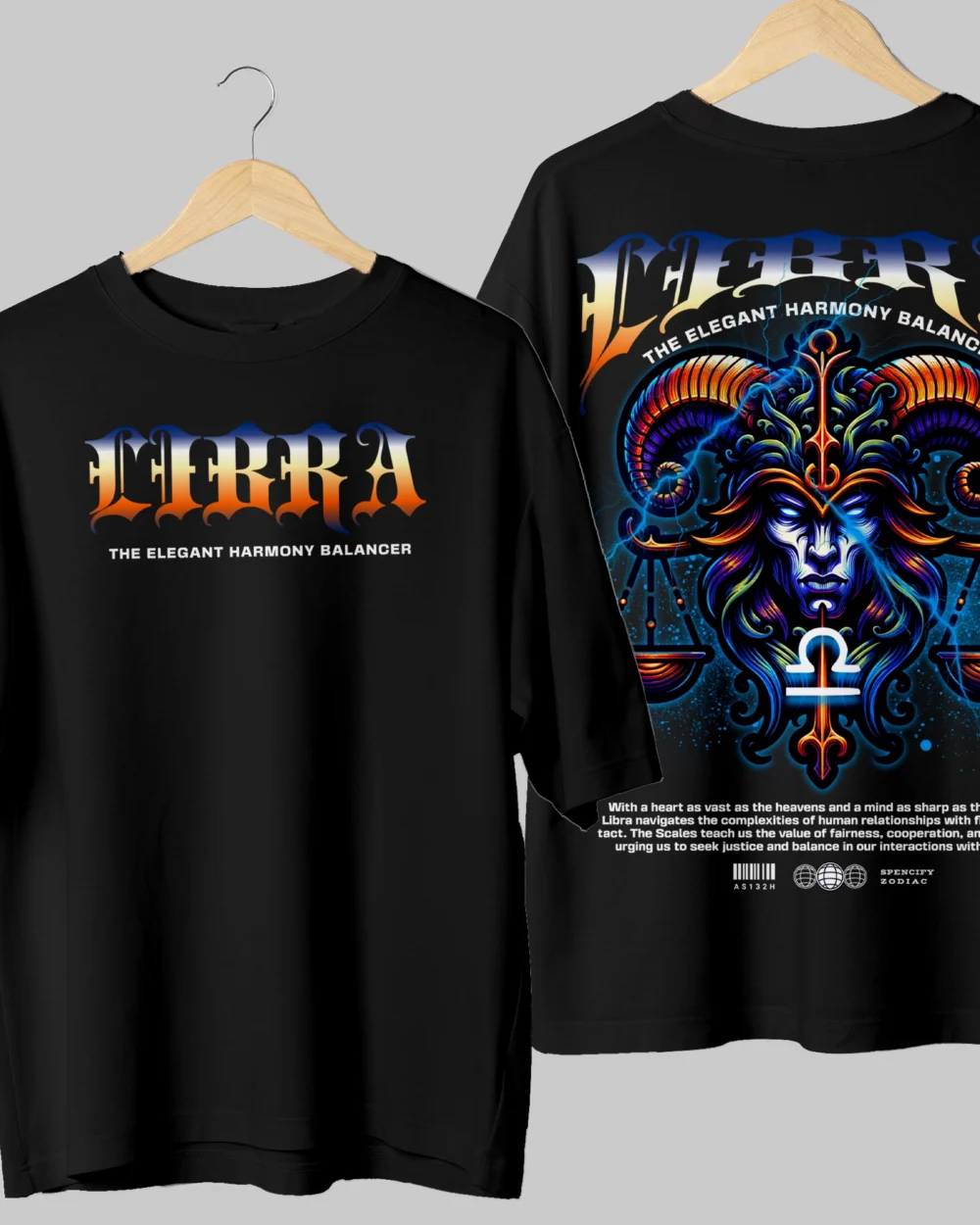 Libra Zodiac Sign Both Side Printed Oversized T-Shirt – 240 GSM Cotton, Comfortable Fit