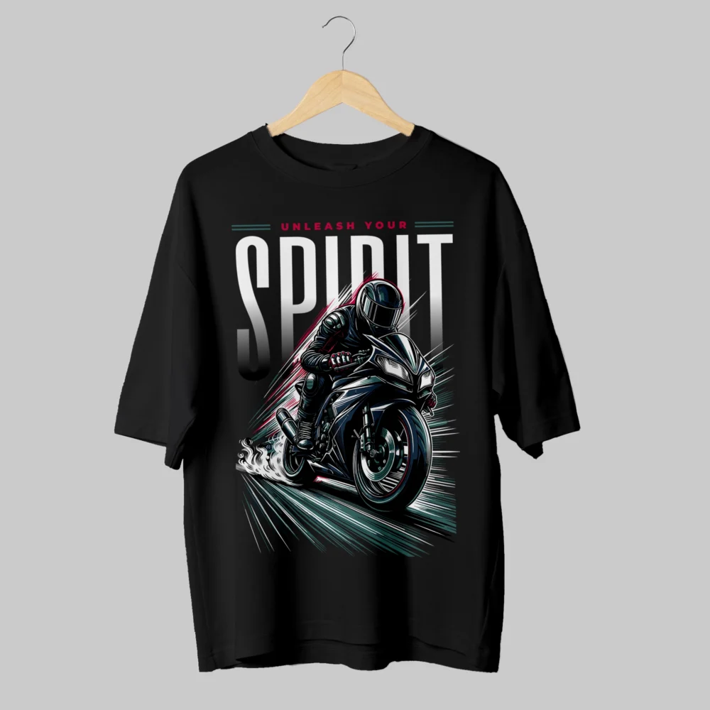 Unleash Your Spirit Motorcycle Oversized T-Shirt – 240 GSM Cotton, Biker-Themed Design