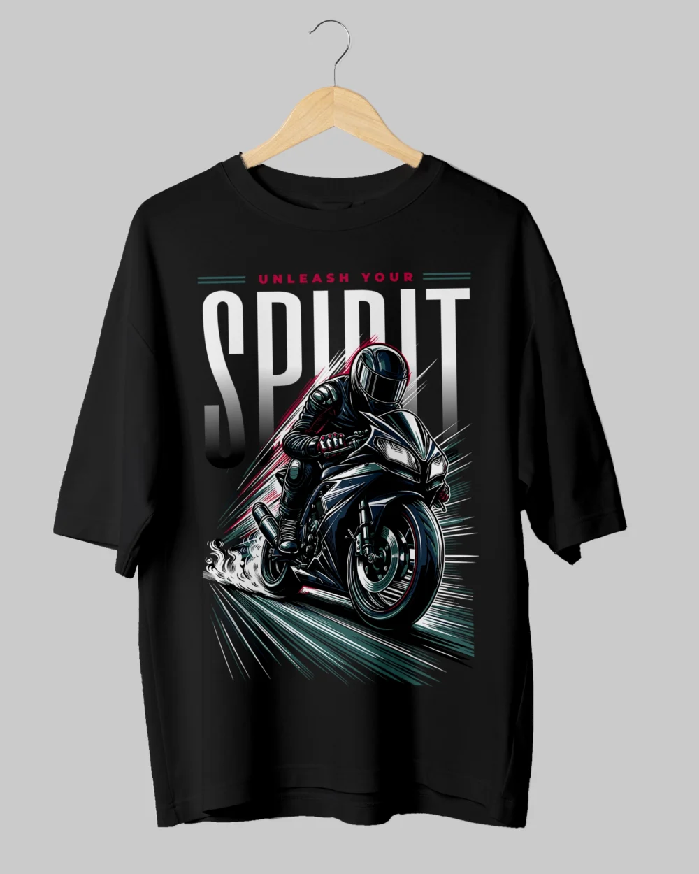 Unleash Your Spirit Motorcycle Oversized T-Shirt – 240 GSM Cotton, Biker-Themed Design